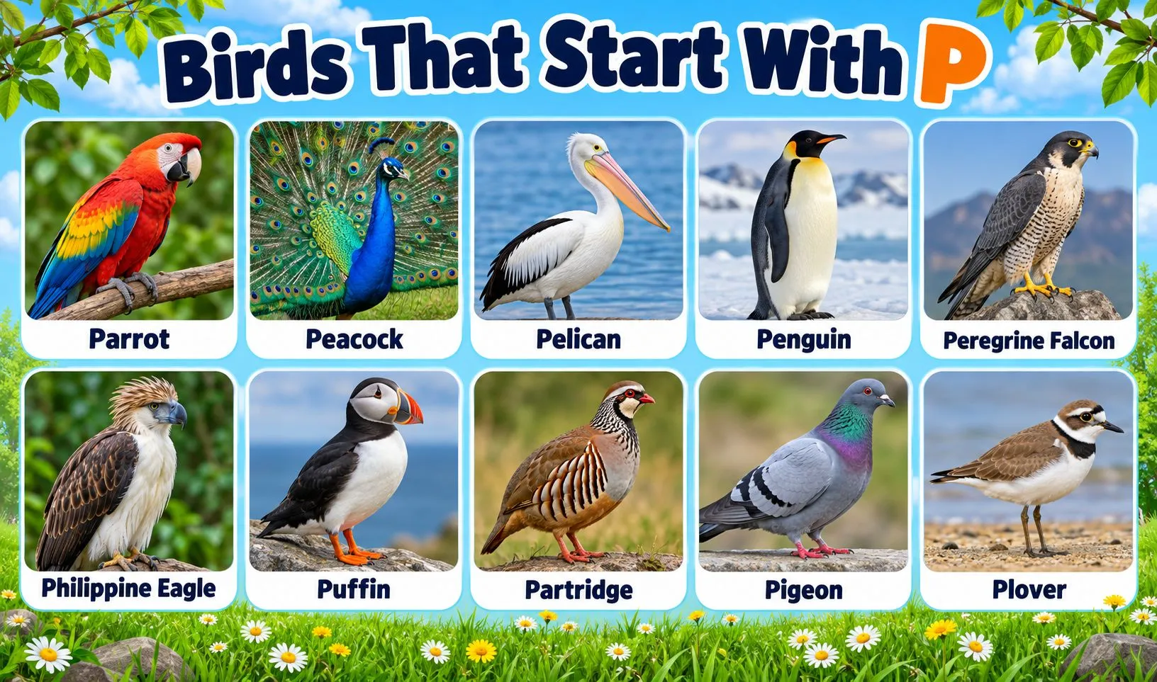 birds that begin with p