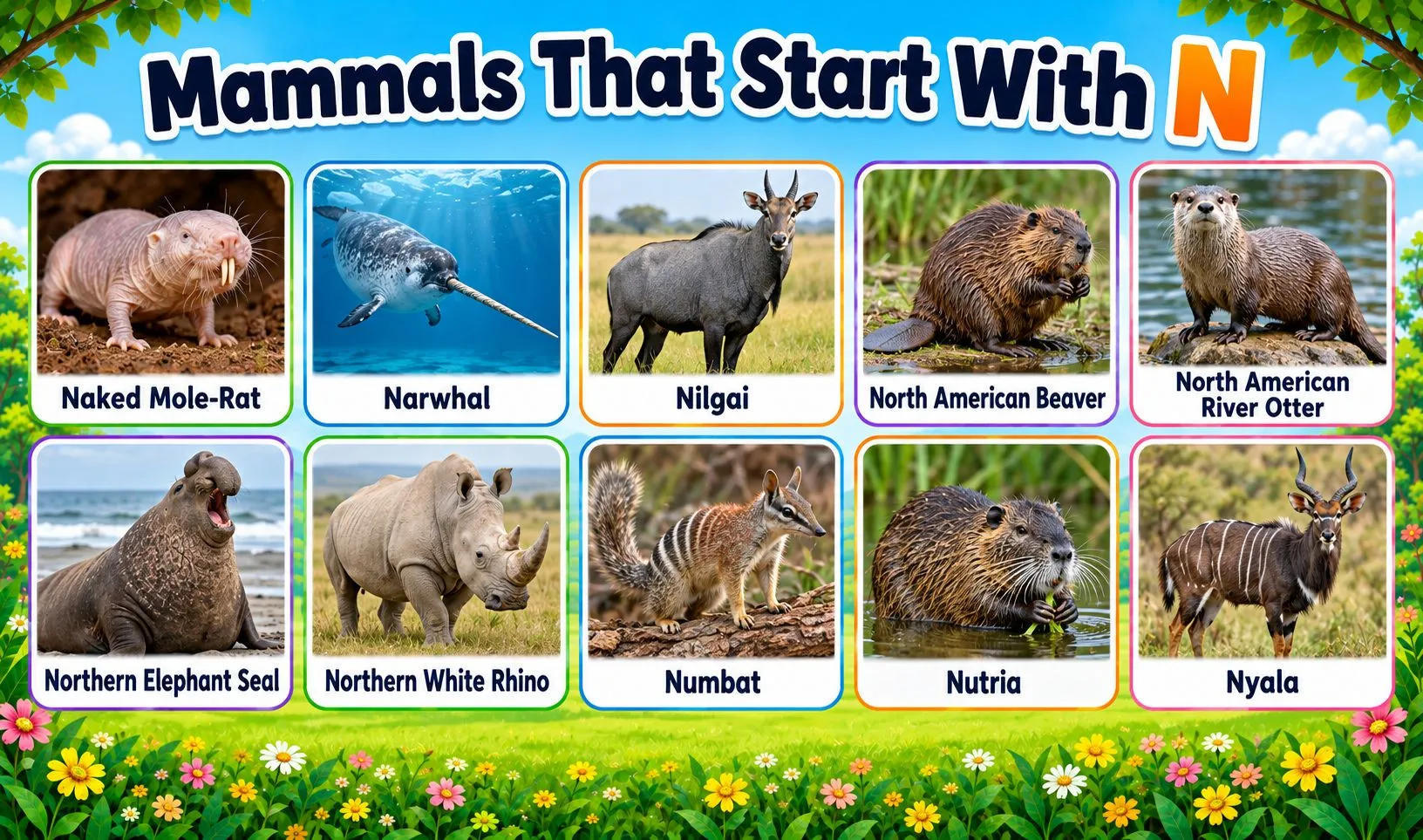 mammals that begin with n