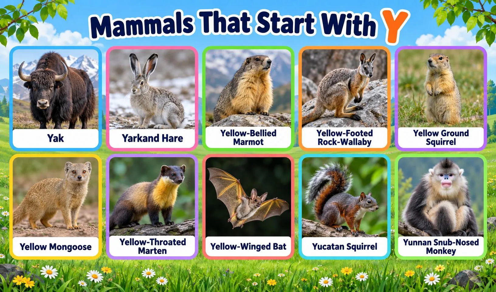 mammals that begin with y