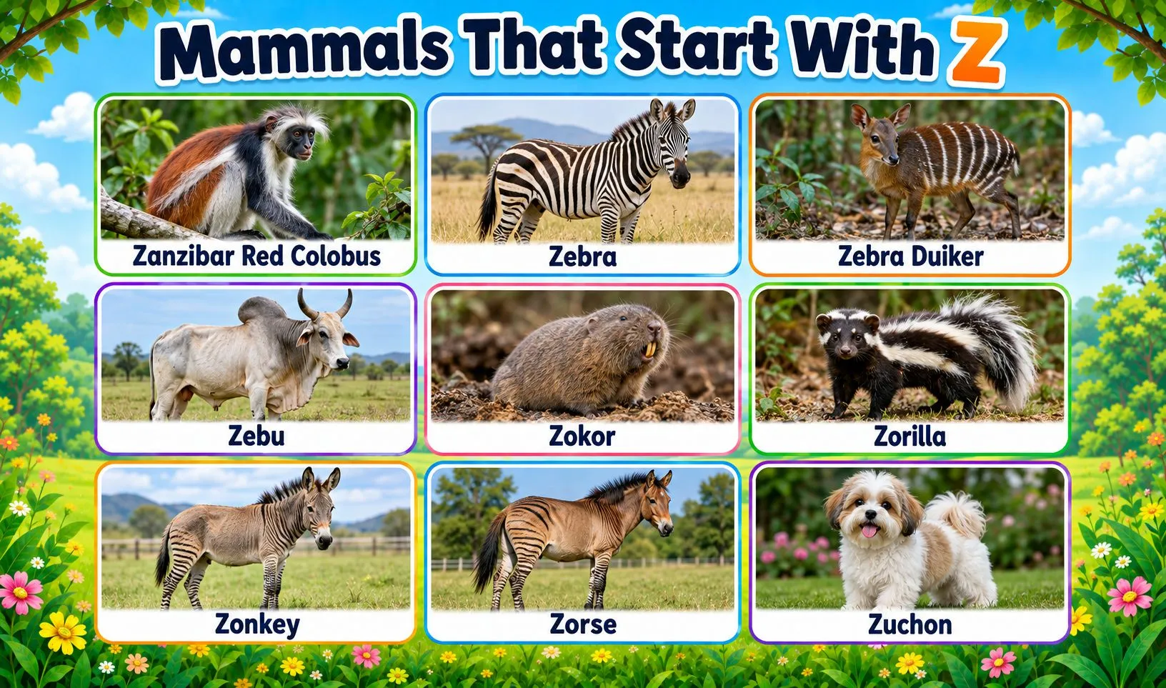 mammals that begin with z